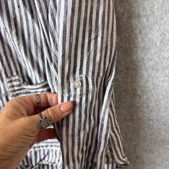 Tahari 100% Linen Button Down Shirt Womens XL Striped Hooded Lagenlook Coastal - Picture 7 of 12